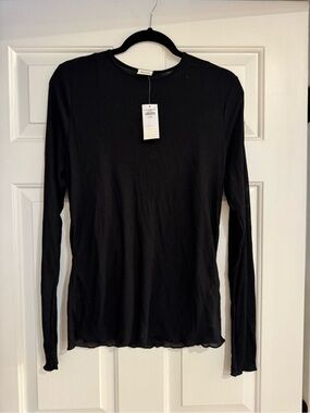 A&F Black Ribbed Long-Sleeve Crewneck Women's Top, sheer tank layer XL